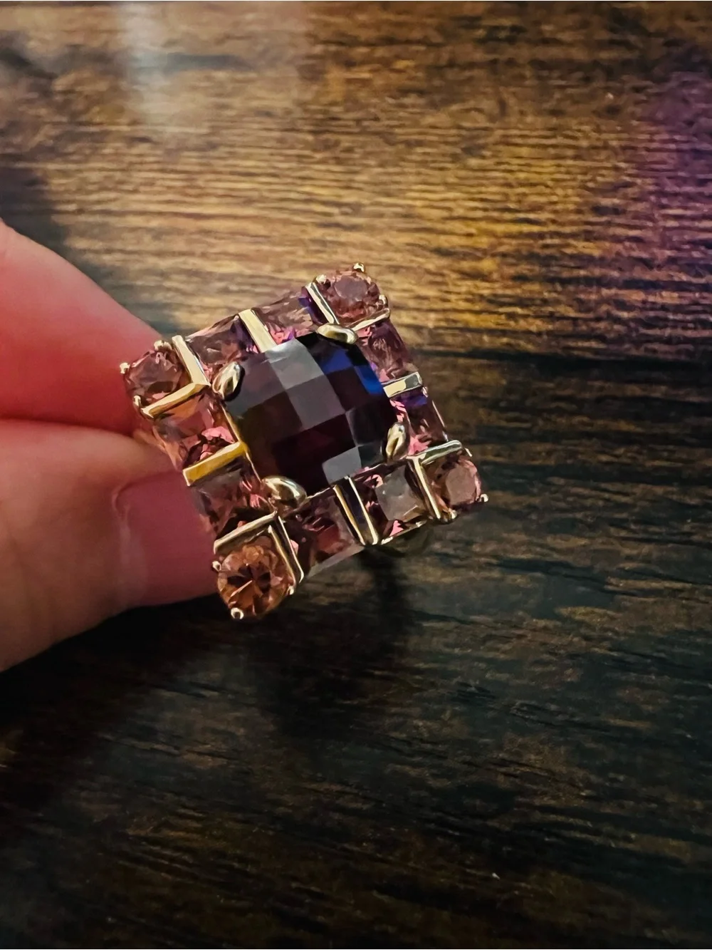 Vintage STS 10K Gold Garnet & Pink Tourmaline Statement Ring – Size 7 – 5.64g